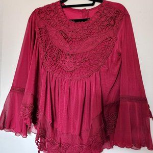 Pyramid Collection Ruffle Lace Blouse  Size M